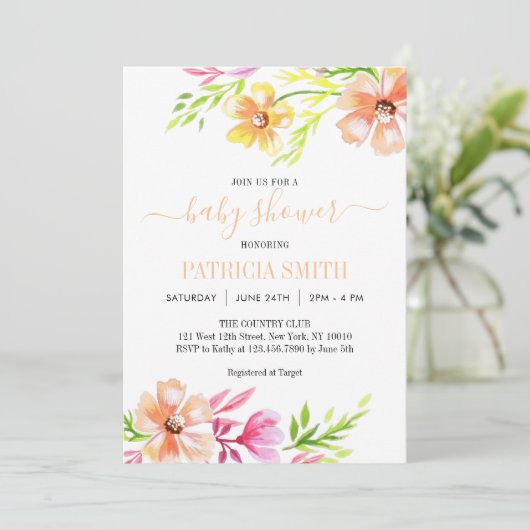 Zachte pastels waterverf floral Baby shower Kaart (Staand voorkant)