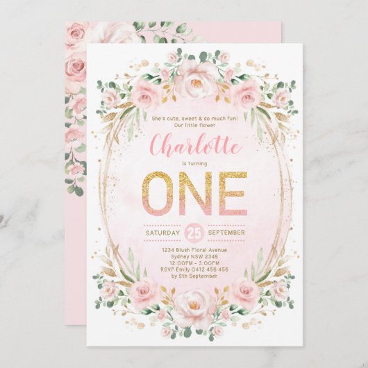 Zachte pastroze roze roodroze goudmeisje, eerste v kaart (Voorkant / Achterkant)