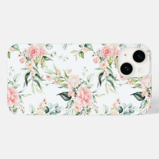 Zachte pastroze roze roze bloempatroon Case-Mate iPhone case (Achterkant (horizontaal))