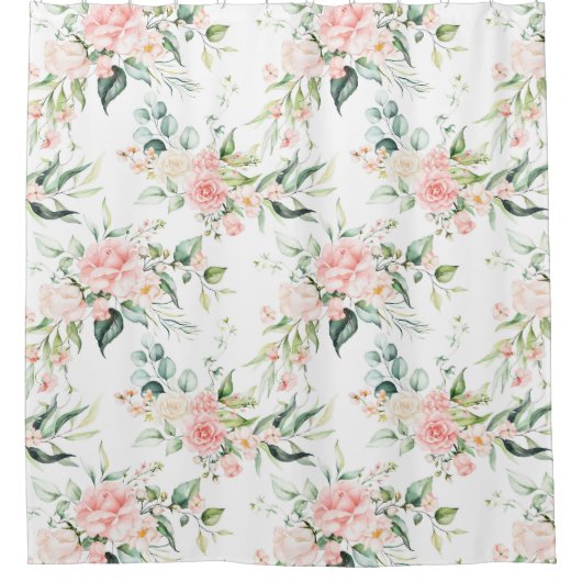 Zachte pastroze roze roze bloempatroon douchegordijn (Voorkant)