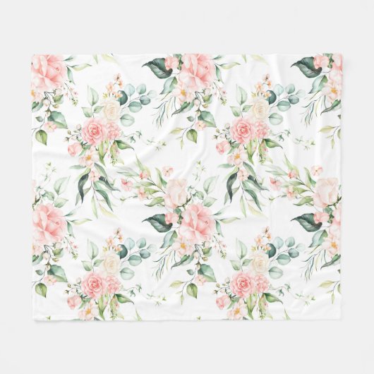 Zachte pastroze roze roze bloempatroon fleece deken (Voorkant (Horizontaal))