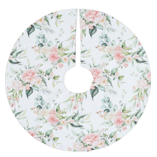 Zachte pastroze roze roze bloempatroon kerstboom rok (Voorkant)