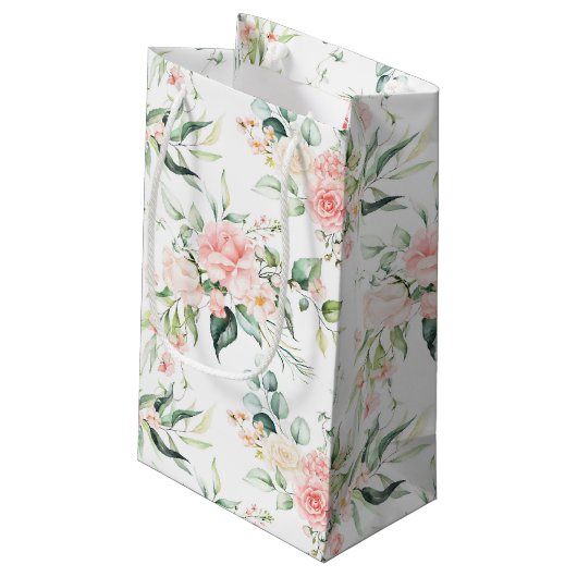 Zachte pastroze roze roze bloempatroon klein cadeauzakje (Achterkant Gekanteld)