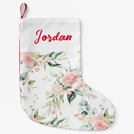 Zachte pastroze roze roze bloempatroon kleine kerstsok (Voorkant)