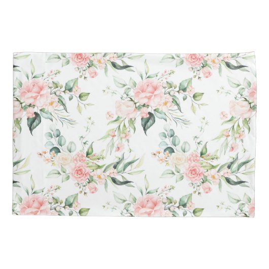 Zachte pastroze roze roze bloempatroon kussensloop (Achterkant)