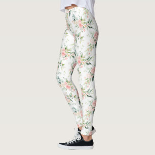 Zachte pastroze roze roze bloempatroon leggings