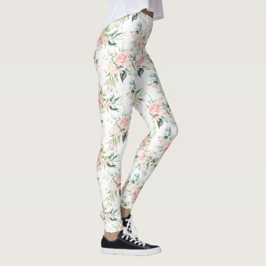 Zachte pastroze roze roze bloempatroon leggings (Rechts)