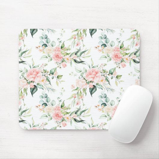 Zachte pastroze roze roze bloempatroon muismat (Met muis)