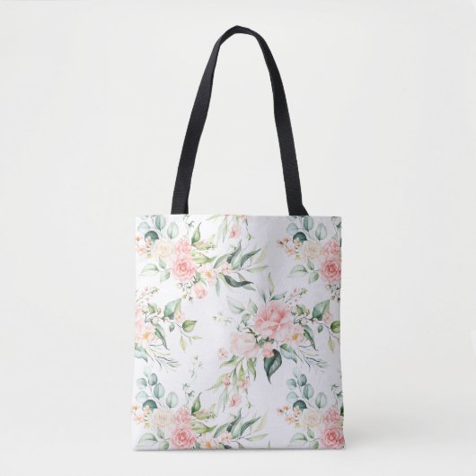 Zachte pastroze roze roze bloempatroon tote bag (Voorkant)