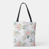 Zachte pastroze roze roze bloempatroon tote bag (Achterkant)