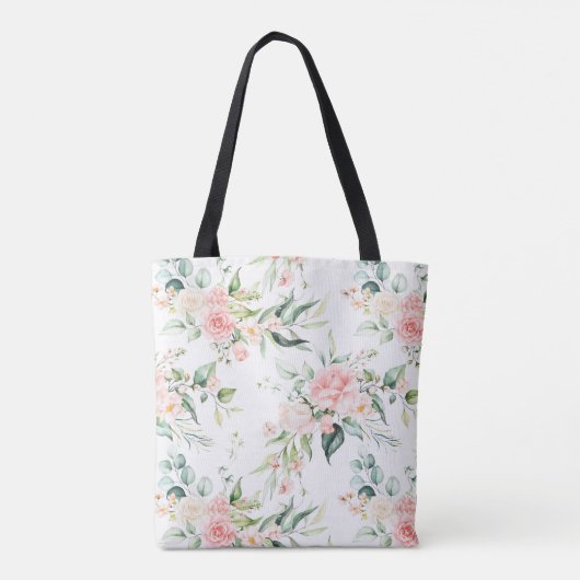 Zachte pastroze roze roze bloempatroon tote bag (Achterkant)