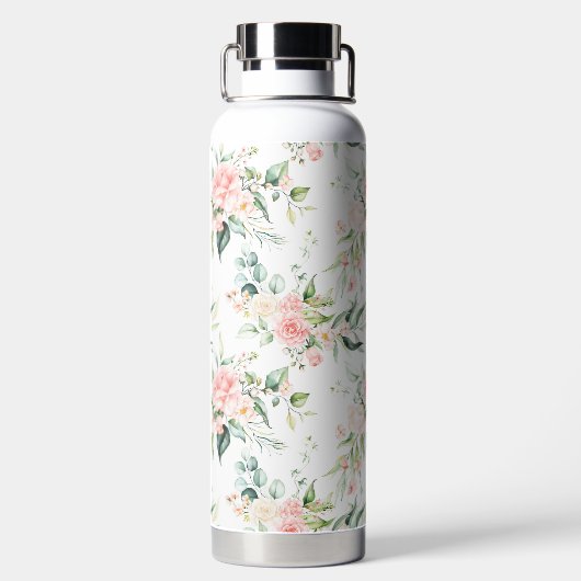 Zachte pastroze roze roze bloempatroon waterfles (Achterkant)
