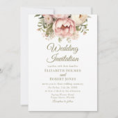 Zachte Peach en Blush Floral bruiloft uitnodiging (Voorkant)