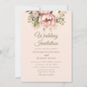 Zachte Peach en Blush Floral bruiloft uitnodiging (Voorkant)