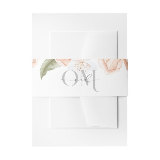 Zachte peach Floral Invitation Belly Band Uitnodigingen Wikkel (Voorkant Voorbeeld)