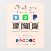 Zachte Peach Multi QR Code Paypal Venmo Cash App Raamsticker (Vel)