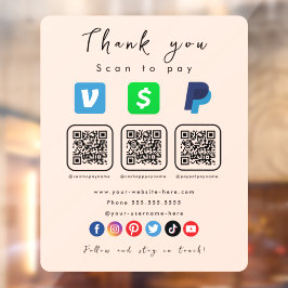 Zachte Peach Multi QR Code Paypal Venmo Cash App Raamsticker