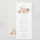Zachte Peach Peony Floral Cross Baptism Menu Kaart (Voorkant / Achterkant)