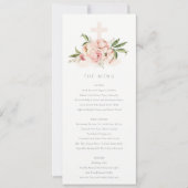 Zachte Peach Peony Floral Cross Baptism Menu Kaart (Voorkant)