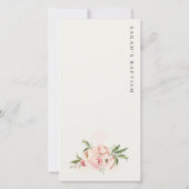 Zachte Peach Peony Floral Cross Baptism Menu Kaart (Achterkant)