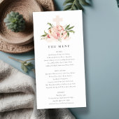Zachte Peach Peony Floral Cross Baptism Menu Kaart