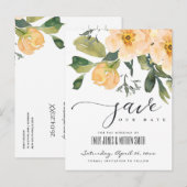 ZACHTE PEACH PEONY WATERVERF FLORAL BEWAREN DE DAT AANKONDIGINGSKAART (Voorkant / Achterkant)