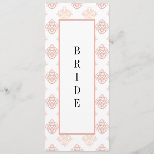 Zachte perachy Blush Damask Gereserveerde Stoel Menu (Voorkant)