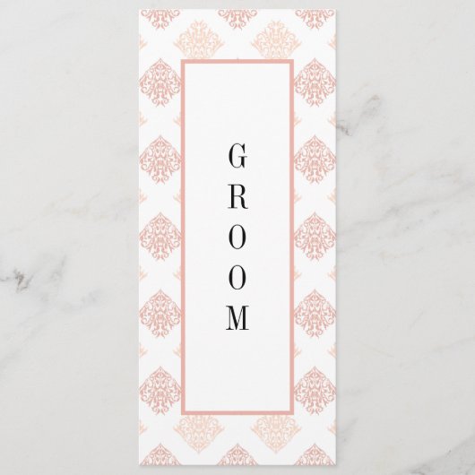 Zachte perachy Blush Damask Gereserveerde Stoel Menu (Voorkant)
