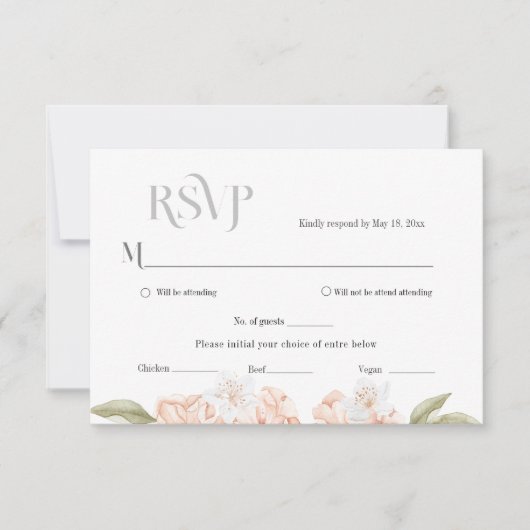  Zachte Perzik Bloem Bruiloft Reactiekaart RSVP Kaartje (Voorkant)