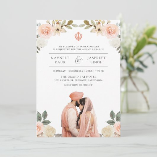 Zachte perzik Bloemen Anand Karaj Indiase sikh bru Kaart (Staand voorkant)