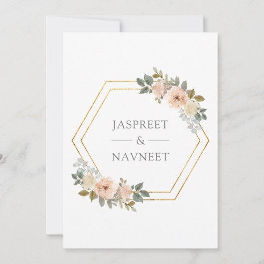 Zachte perzik Bloemen Anand Karaj Indiase sikh bru Kaart (Achterkant)