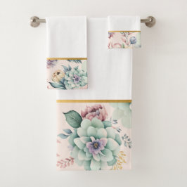 ZACHTE PERZIK BLOEMEN BADKAMER HANDDOEK SET