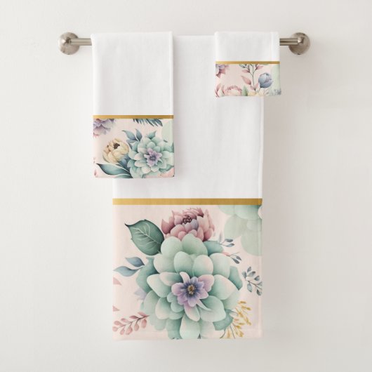 ZACHTE PERZIK BLOEMEN BADKAMER HANDDOEK SET (Insitu)