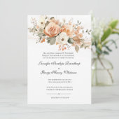 Zachte perzik bloemige bruiloft uitnodiging (Staand voorkant)