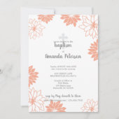 Zachte perzik bloemmotief kruis meisje doop kaart (Voorkant)