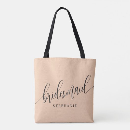 Zachte perzik bruidsmeisje modern script tote bag (Achterkant)