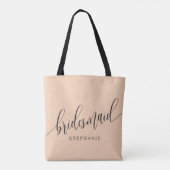 Zachte Perzik Bruidsmeisje Moderne Script Tote Bag (Achterkant)