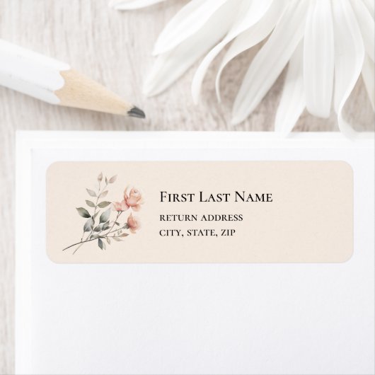 Zachte perzik bruiloft retour adres label (Insitu)