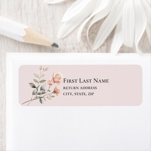 Zachte perzik bruiloft retour adres label (Insitu)
