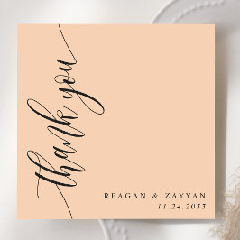 Zachte Perzik Calligrafie Script Bruiloft Bedankkaart