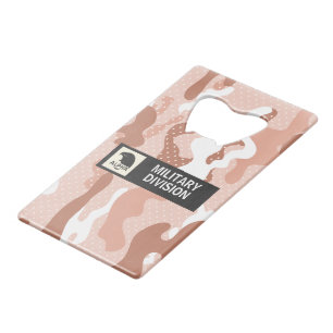 Zachte Perzik Camouflage Stippenpatroon Creditkaart Flessenopener