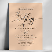 Zachte perzik Eenvoudig Modern Script Bruiloft Kaart