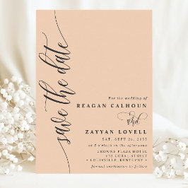Zachte perzik eenvoudige moderne script save the d date