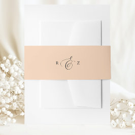 Zachte Perzik Elegant Eenvoudig Monogram Huwelijk Uitnodigingen Wikkel