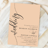 Zachte Perzik Elegante Calligrafie Script Bruiloft Kaart