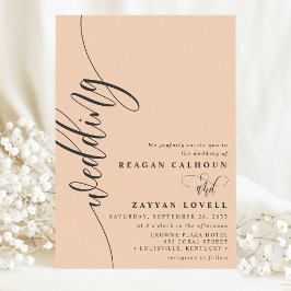 Zachte Perzik Elegante Calligrafie Script Bruiloft Kaart