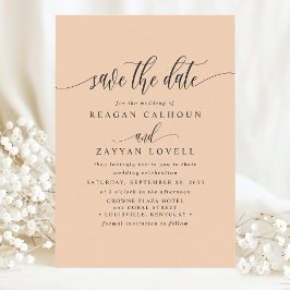 Zachte perzik elegante kalligrafie Bewaar de datum Save The Date