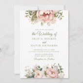 Zachte perzik en blush roze bloemenbruiloft kaart (Voorkant)