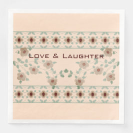 Zachte perzik en groene decoratieve bloemen servet