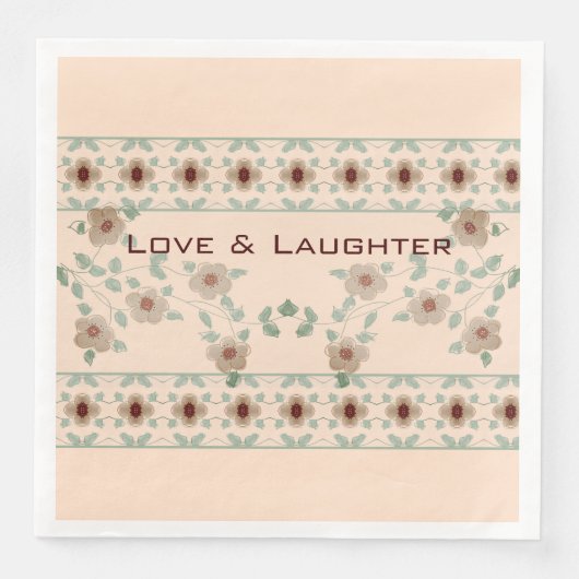 Zachte perzik en groene decoratieve bloemen servet (Voorkant)